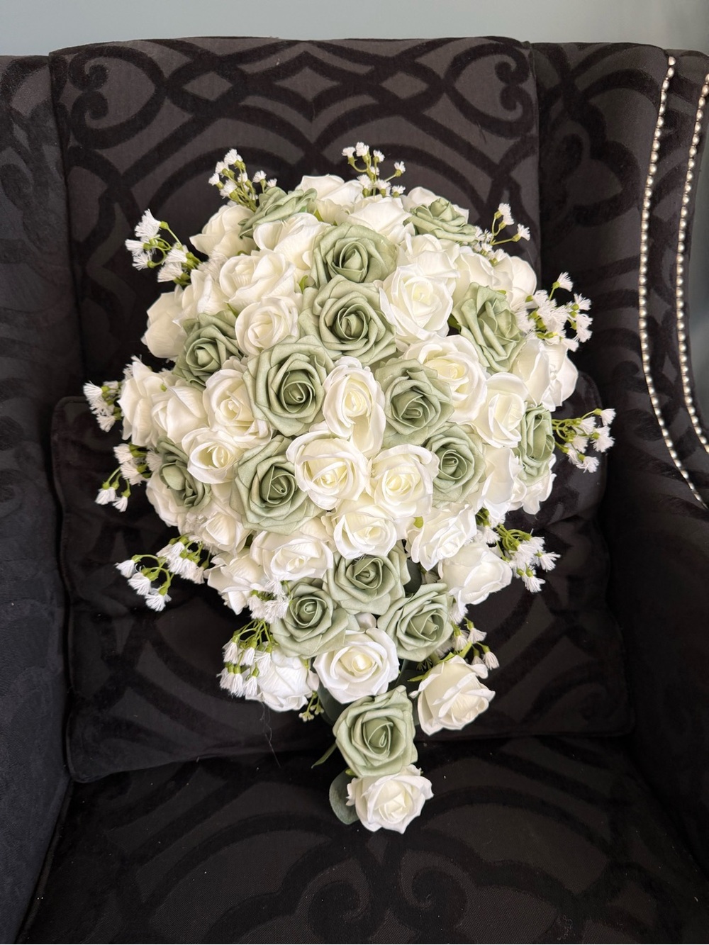 Custom made Ivory and Sage Rose Bouquet Set - Bridal Floral Arrangement
